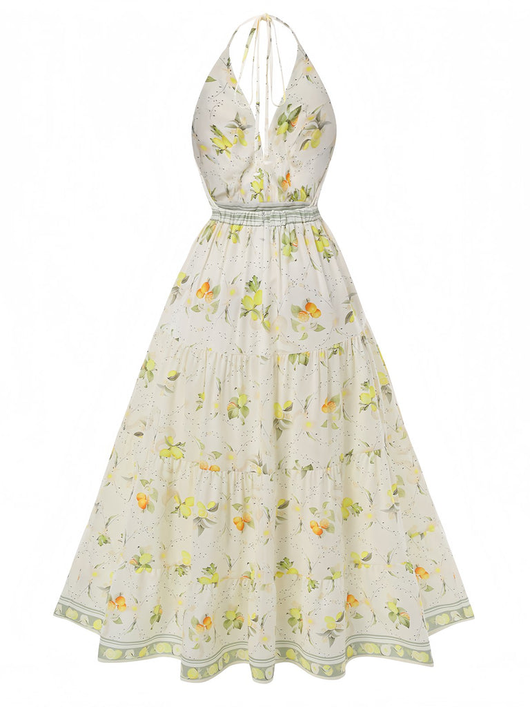 Robe jaune Citron dos nu col V profond des années 1930