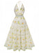 Robe jaune Citron dos nu col V profond des années 1930