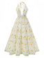 Robe jaune Citron dos nu col V profond des années 1930