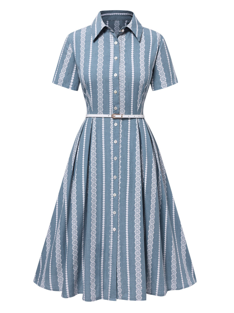 [Prévente] Robe chemise bleue à motifs en dentelle des années 1950