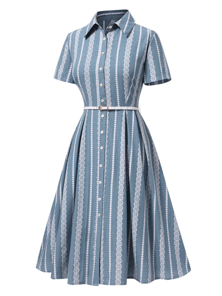[Prévente] Robe chemise bleue à motifs en dentelle des années 1950