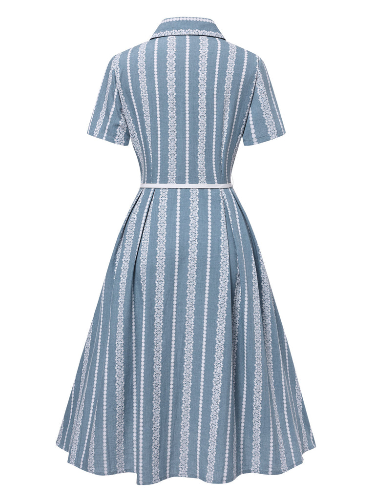 [Prévente] Robe chemise bleue à motifs en dentelle des années 1950