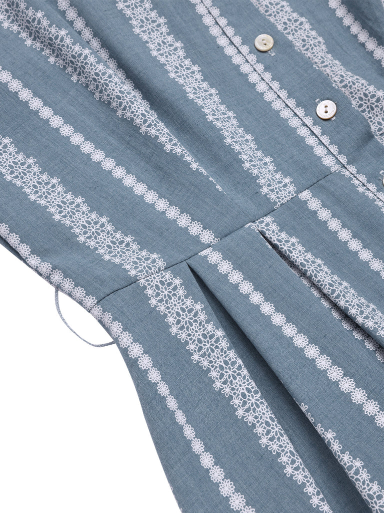 [Prévente] Robe chemise bleue à motifs en dentelle des années 1950