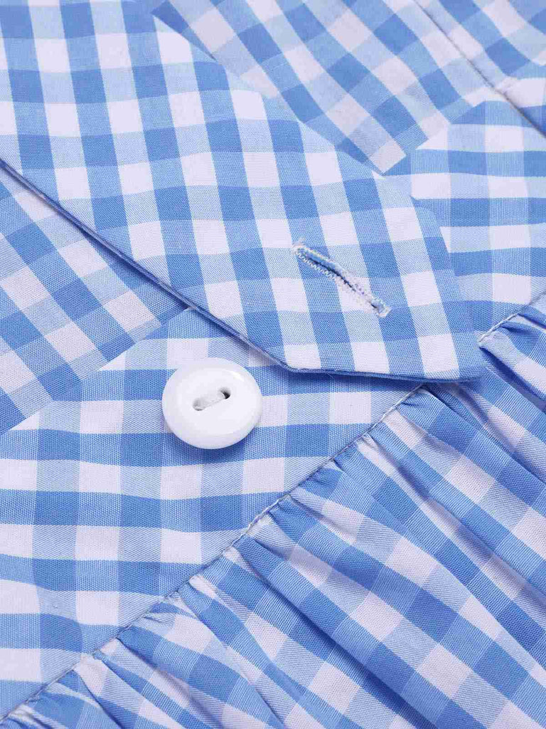 [Prévente] Robe bleue en coton à carreaux et dentelle années 1950