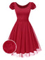 [Prévente] Robe rouge à col rond avec rose 3D des années 1950