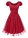 [Prévente] Robe rouge à col rond avec rose 3D des années 1950