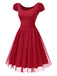 [Prévente] Robe rouge à col rond avec rose 3D des années 1950