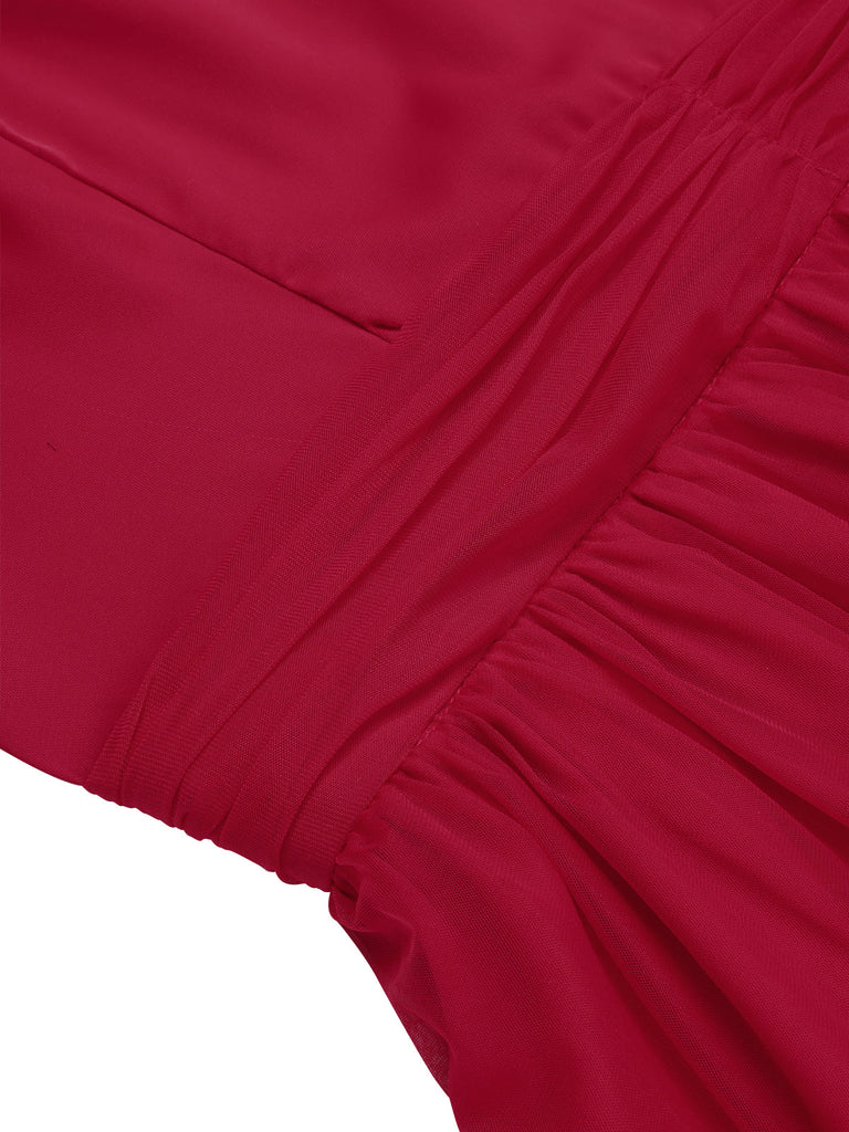 [Prévente] Robe rouge à col rond avec rose 3D des années 1950