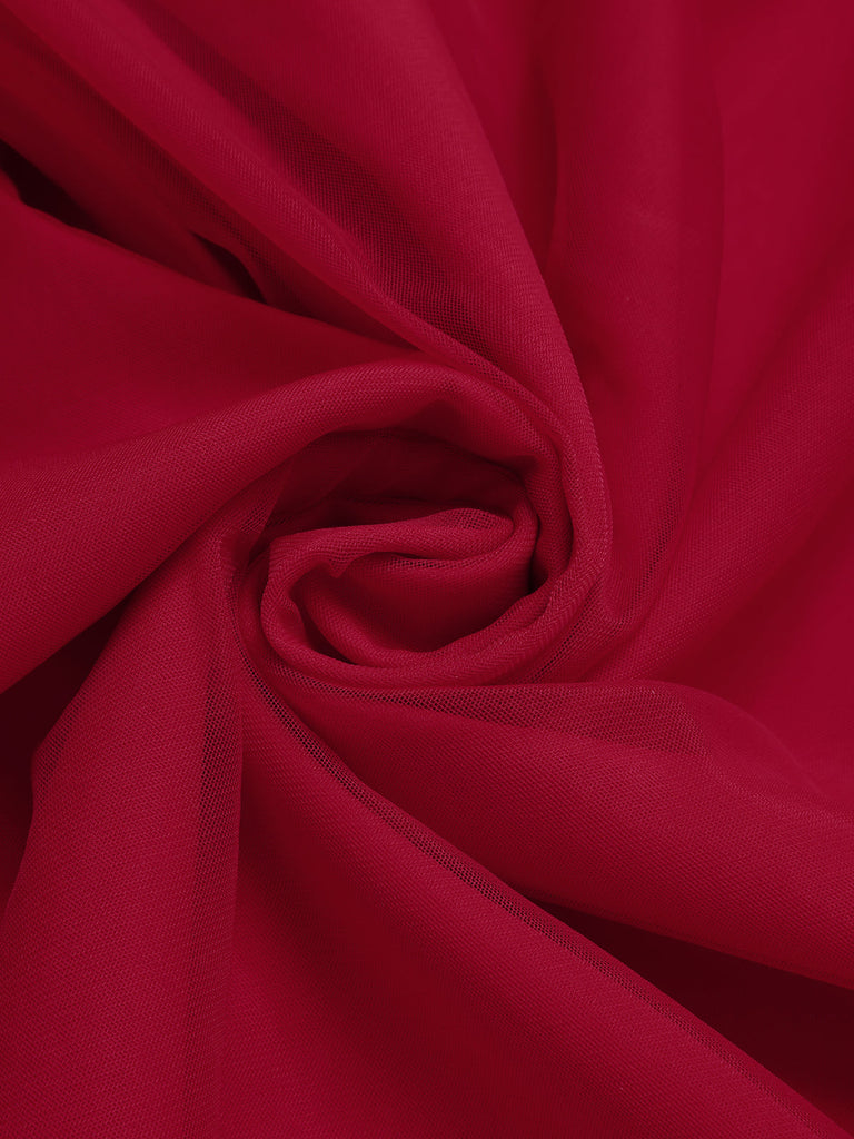 [Prévente] Robe rouge à col rond avec rose 3D des années 1950