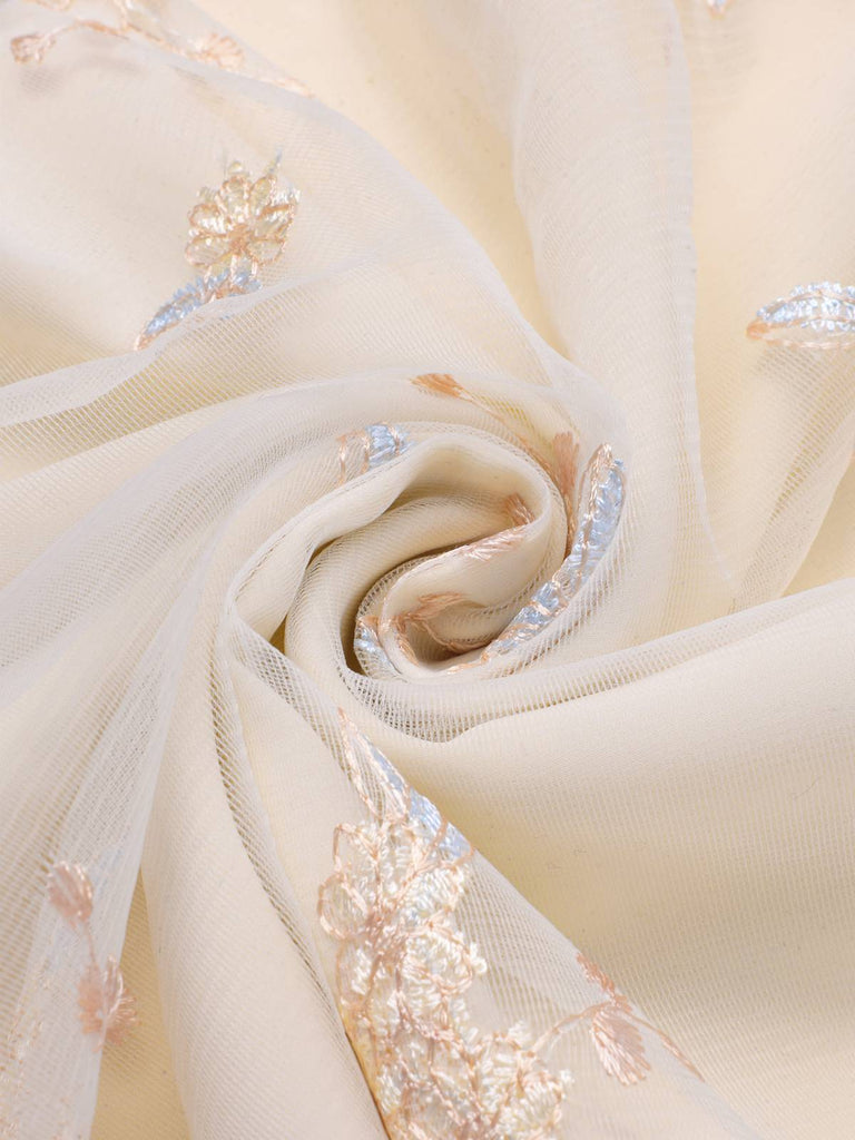 Robe blanche à fleurs brodées col V profond années 1950