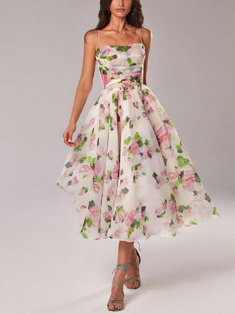 Robe à bretelles spaghetti en organza multicolore des années 1940