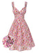 [Prévente] Robe fleurie en mousseline multicolore à volants col en cœur années 1950
