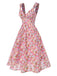 [Prévente] Robe fleurie en mousseline multicolore à volants col en cœur années 1950