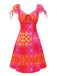[Prévente] Robe rose fleurs psychédéliques avec bordure en crochet années 1960