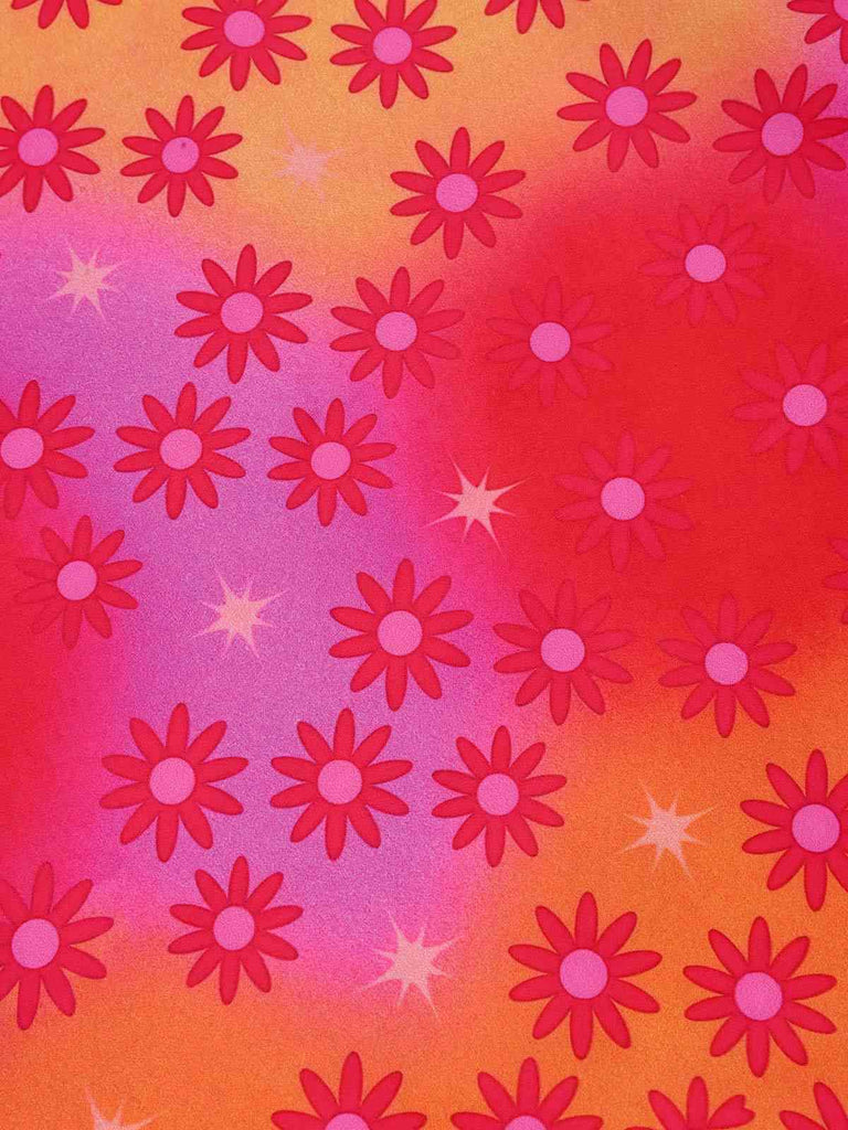 [Prévente] Robe rose fleurs psychédéliques avec bordure en crochet années 1960