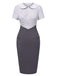 [Prévente] Robe moulante Col Claudine pois grise boutonnée des années 1960
