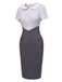 [Prévente] Robe moulante Col Claudine pois grise boutonnée des années 1960
