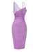 [Prévente] Robe moulante violette en coton à paillettes fronces années 1960