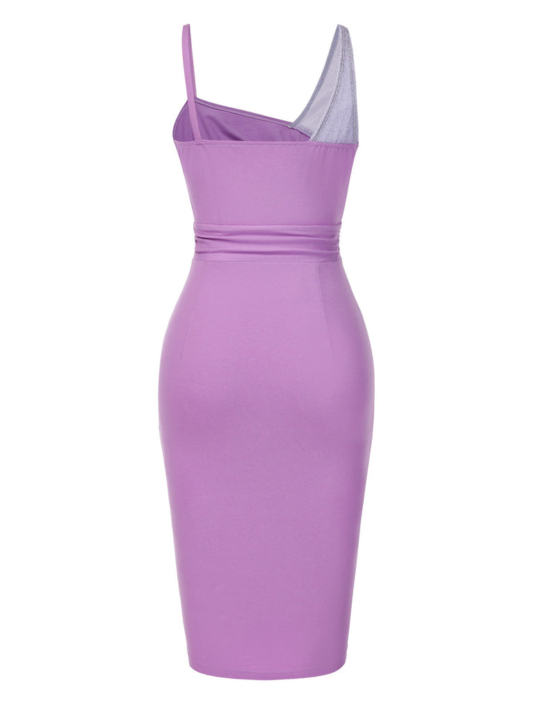 [Prévente] Robe moulante violette en coton à paillettes fronces années 1960