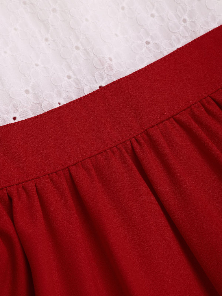 [Prévente] Robe brodée de fleurs avec nœud rouge et blanche années 1950