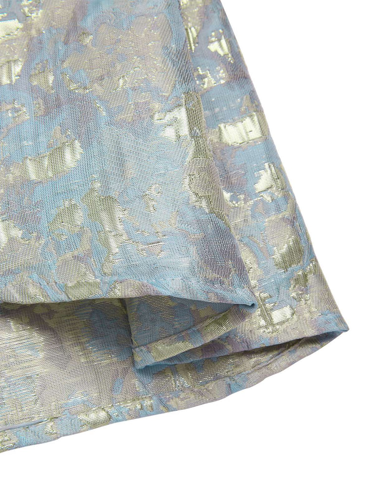 Robe à col carré bleu clair en jacquard floral des années 1950
