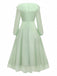 Robe verte en maille unie à volants manches illusion des années 1930