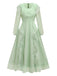 Robe verte en maille unie à volants manches illusion des années 1930