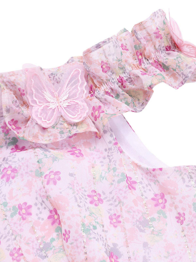 [Prévente] Robe rose à volants épaules dénudées années 1950