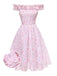 [Prévente] Robe rose à volants épaules dénudées années 1950