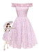 [Prévente] Robe rose à volants épaules dénudées années 1950
