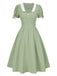 [Prévente] Robe à revers verte colorblock et poignets à nœud années 1950