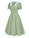 [Prévente] Robe à revers verte colorblock et poignets à nœud années 1950