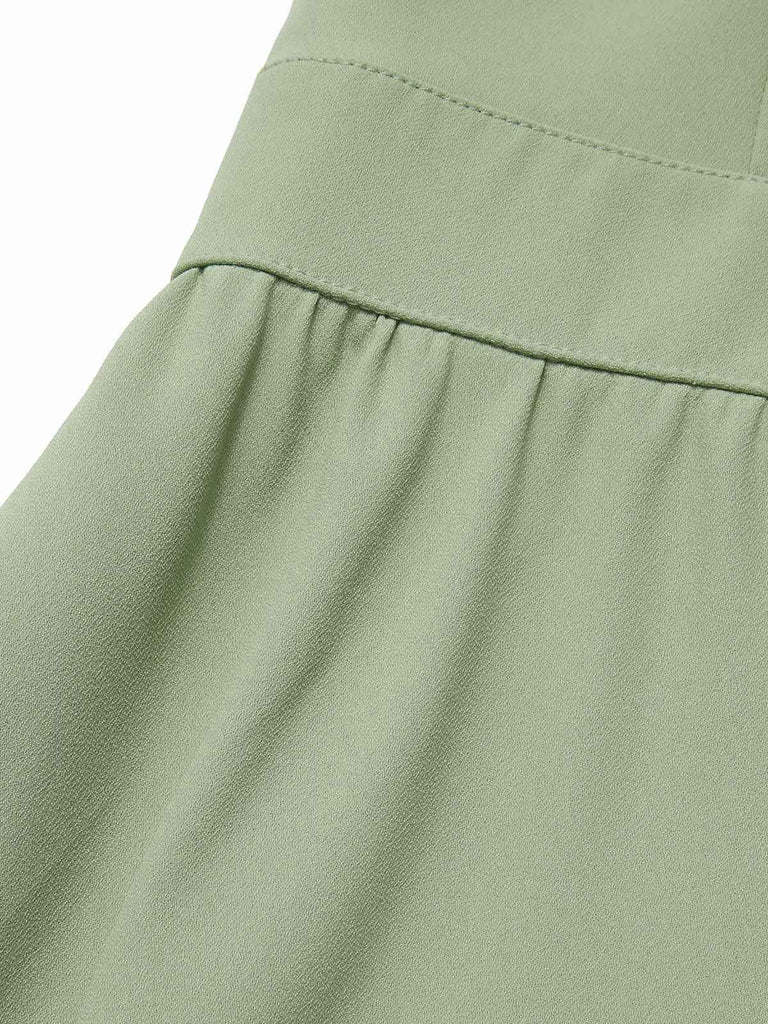 [Prévente] Robe à revers verte colorblock et poignets à nœud années 1950
