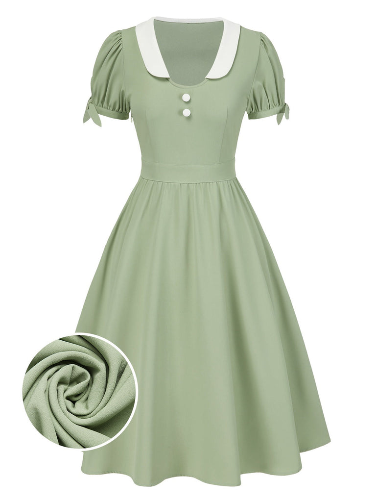 [Prévente] Robe à revers verte colorblock et poignets à nœud années 1950