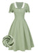 [Prévente] Robe à revers verte colorblock et poignets à nœud années 1950