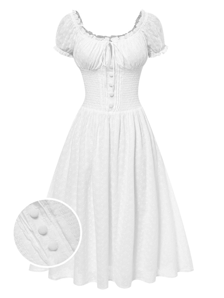 [Pré-vente] Robe blanche en coton de dentelle brodée années 1940