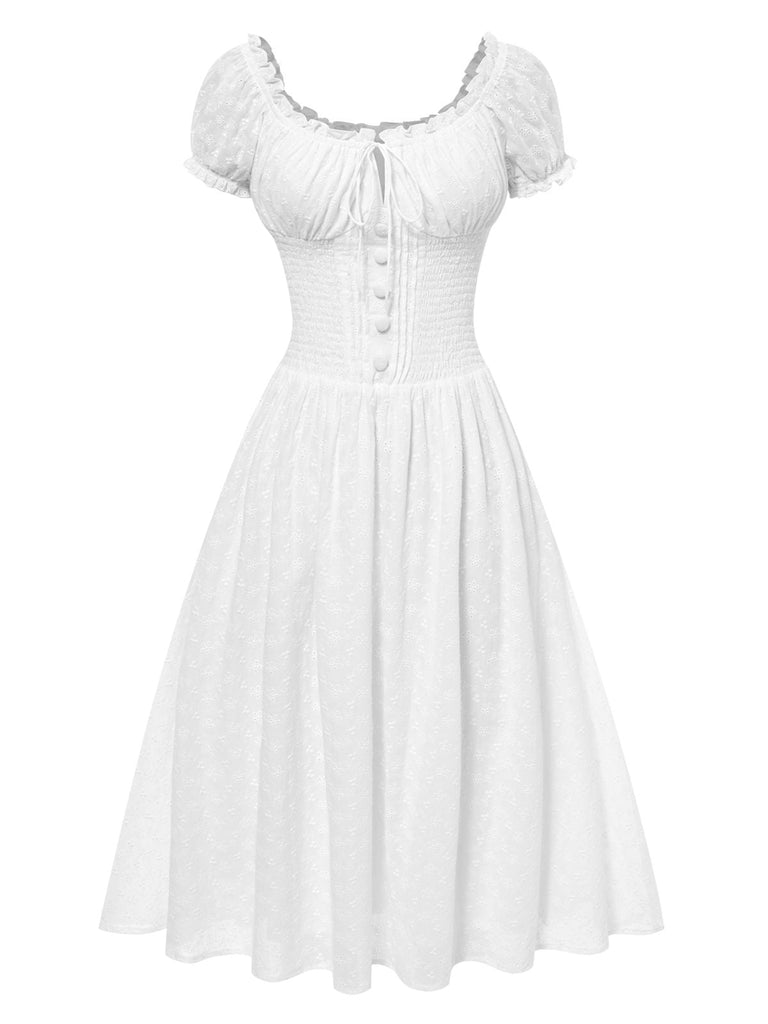 [Pré-vente] Robe blanche en coton de dentelle brodée années 1940