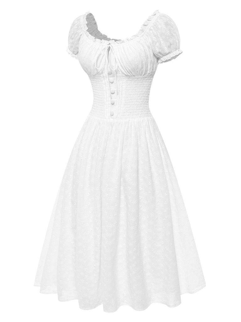 [Pré-vente] Robe blanche en coton de dentelle brodée années 1940
