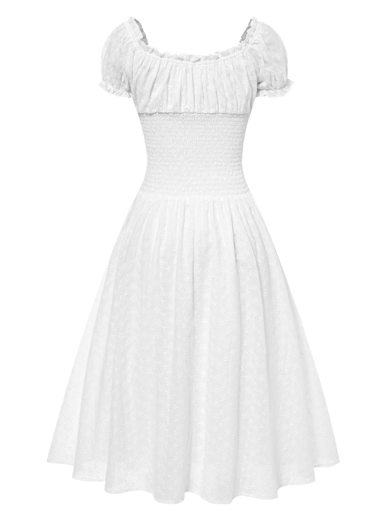 [Pré-vente] Robe blanche en coton de dentelle brodée années 1940