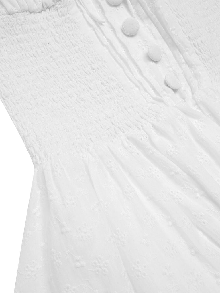 [Pré-vente] Robe blanche en coton de dentelle brodée années 1940