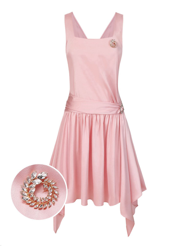 [Prévente] Robe rose satin col carré et nœud années 1920