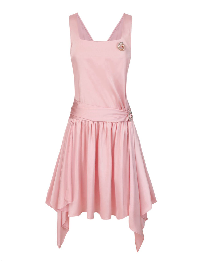 [Prévente] Robe rose satin col carré et nœud années 1920