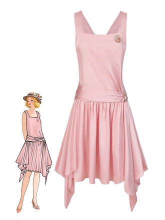 [Prévente] Robe rose satin col carré et nœud années 1920