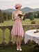 [Prévente] Robe rose satin col carré et nœud années 1920