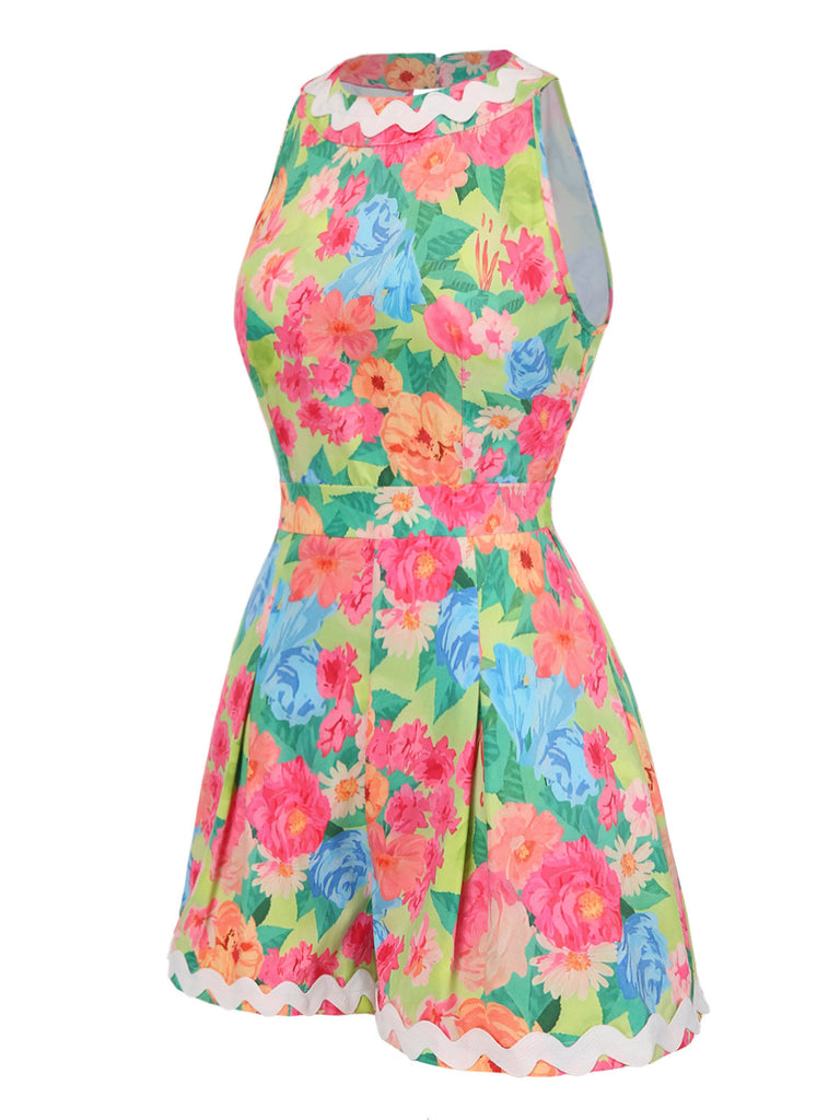 [Prévente] Combishort dos nu à ondulée fleur et licou années 1960