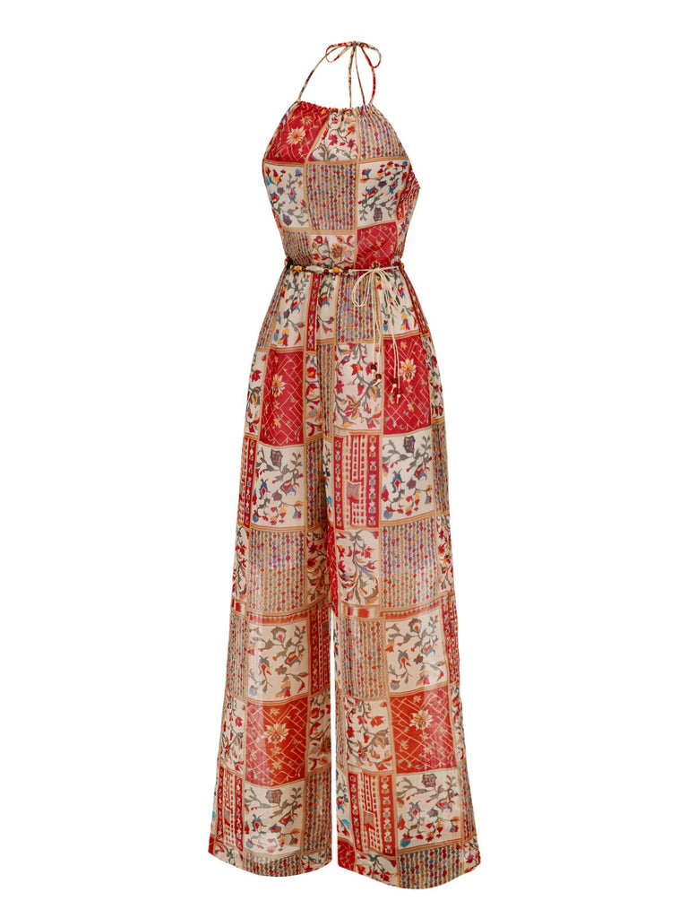 [Prévente] Combinaison bohème à fleurs et perles licou années 1970