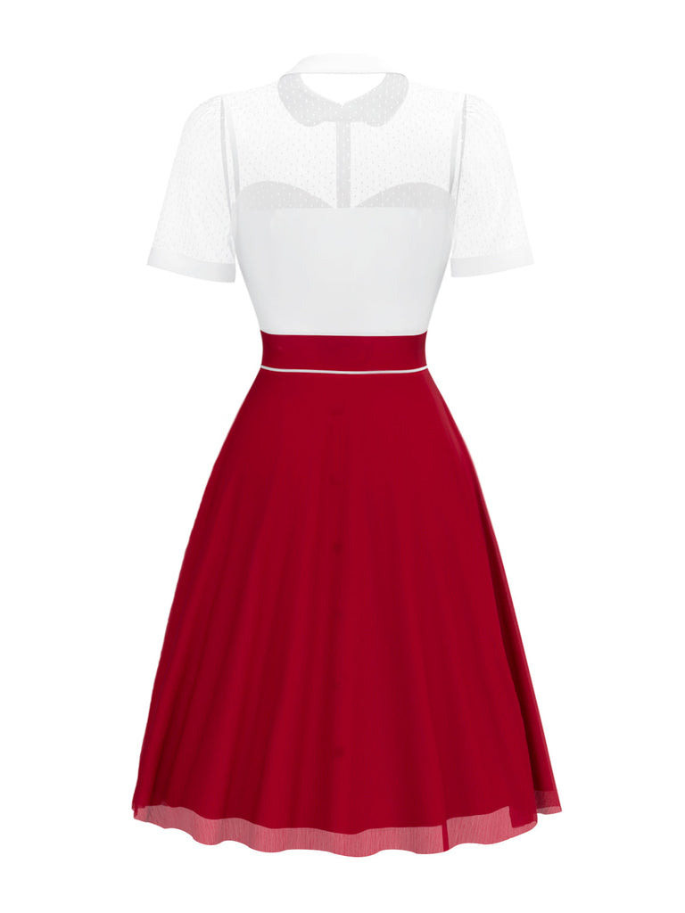 [Prévente] Robe patchwork en mousseline de soie à pois rouges et blancs années 1940