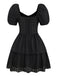 Robe corset bouffante noire en maille creuse des années 1950