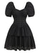 Robe corset bouffante noire en maille creuse des années 1950