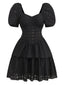 Robe corset bouffante noire en maille creuse des années 1950
